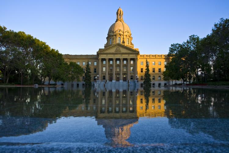 View of the Alberta Legislature Building across the water.