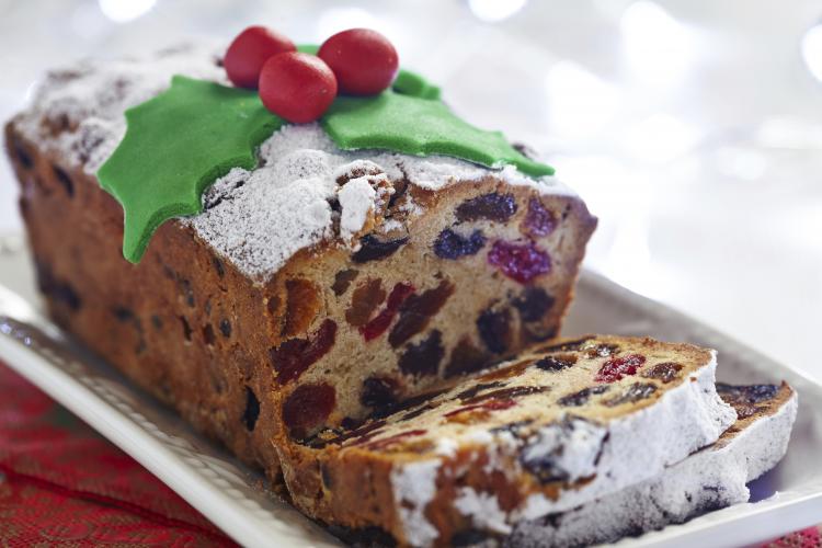 Christmas fruit cake with decoration.