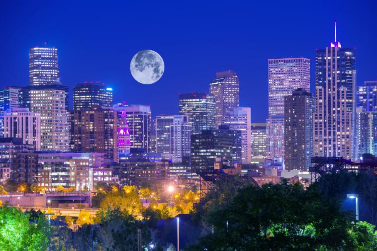 Full moon over Denver, Colerado, U.S.