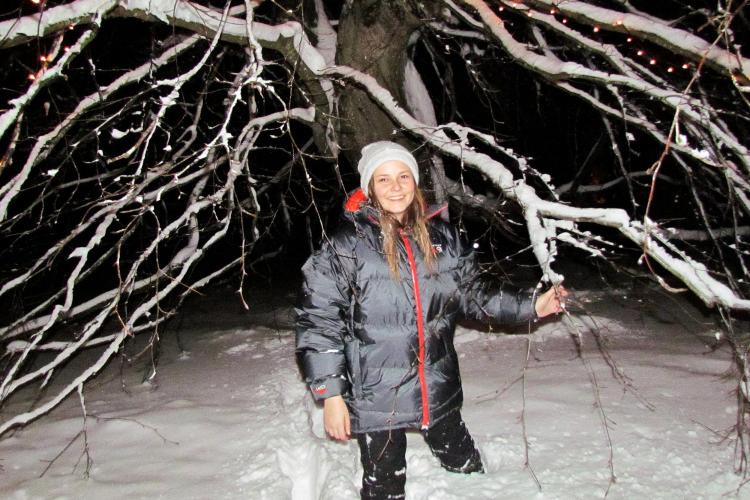 Princess Ingrid Alexandra in the snow in winter, 2018.