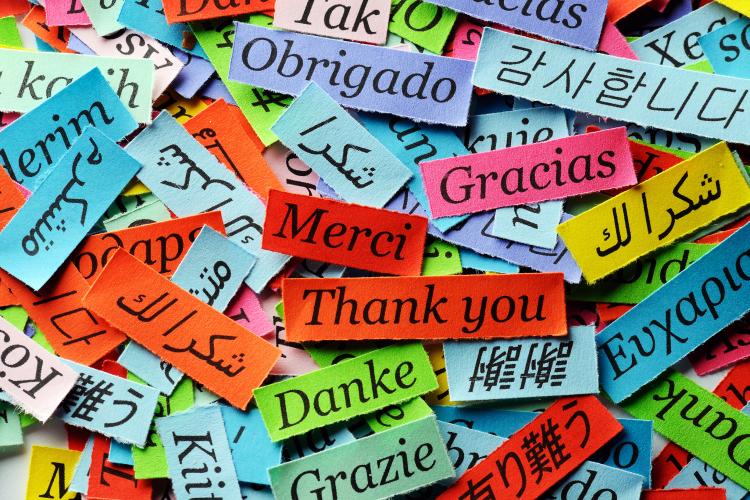 The expression, thank you, in many different languages.