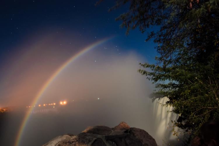 Moonbow over Victoria Falls in Zimbabwe and Zambia.