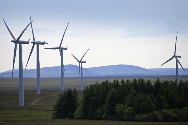 Wind turbines in Caithness, Scotland, Europe.