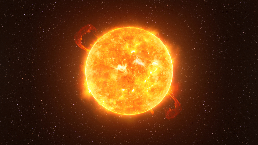 An artist rendering of the red giant star Betelgeuse using data elements from NASA.