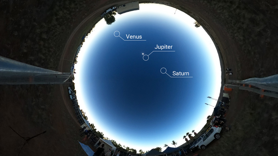 360 photo of the sky and planets visible during total solar eclipse in Exmouth Australia