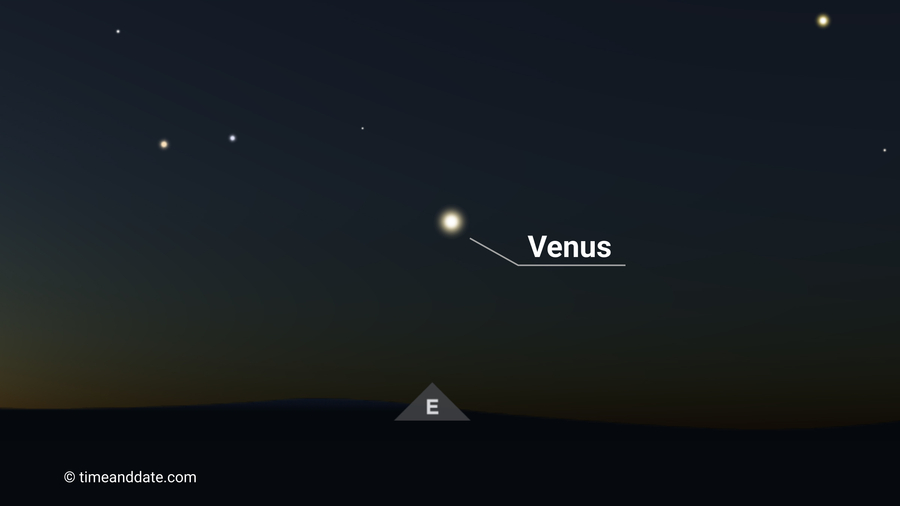 Venus above the Eastern horizon on June 1, 2025, is visible from New York.