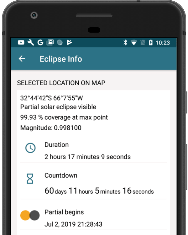Solar & Lunar Eclipse App Karten-Upgrade Screenshot