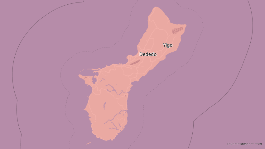 A map of Guam, showing the path of the Jun 11, 2002 Annular Solar Eclipse