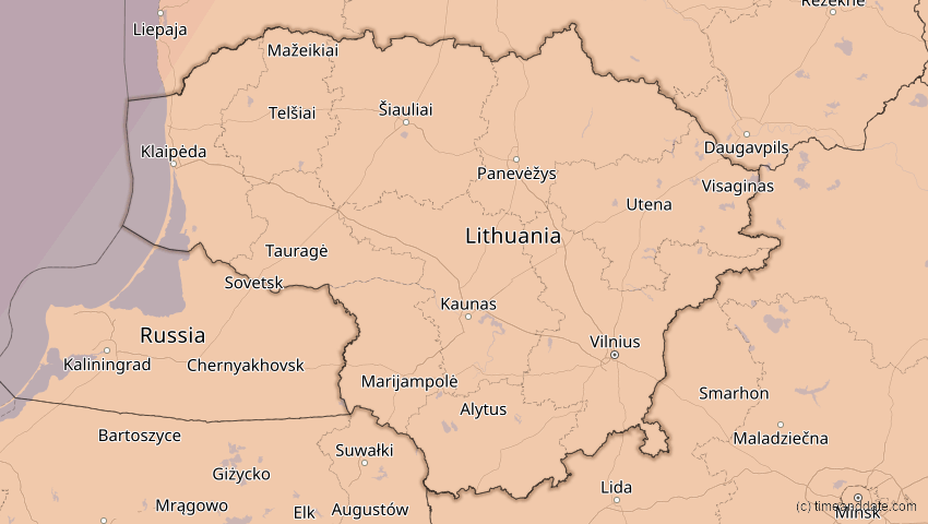 A map of Lithuania, showing the path of the May 31, 2003 Annular Solar Eclipse