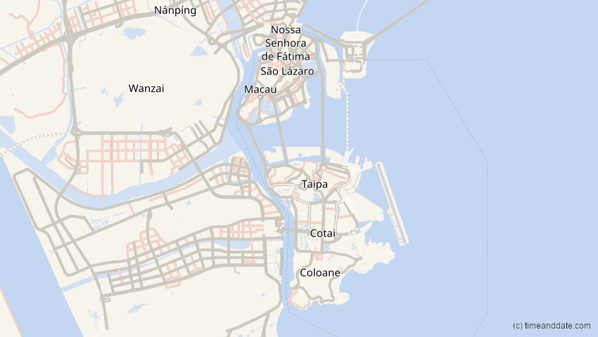 A map of Macau, showing the path of the Mar 19, 2007 Partial Solar Eclipse