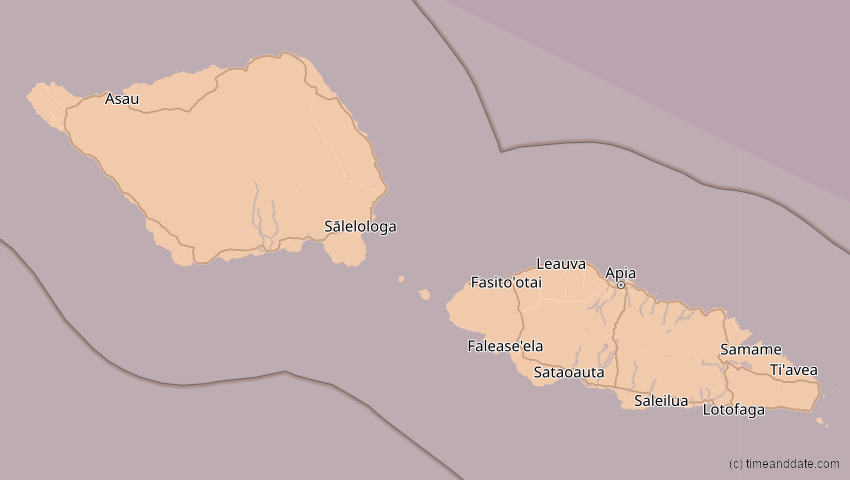 A map of Samoa, showing the path of the Jul 21, 2009 Total Solar Eclipse