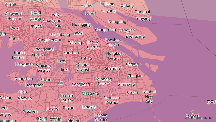 A map of Shanghai Municipality, China, showing the path of the Jul 22, 2009 Total Solar Eclipse
