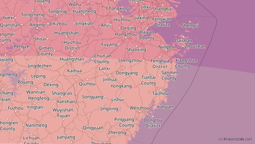 A map of Zhejiang, China, showing the path of the Jul 22, 2009 Total Solar Eclipse
