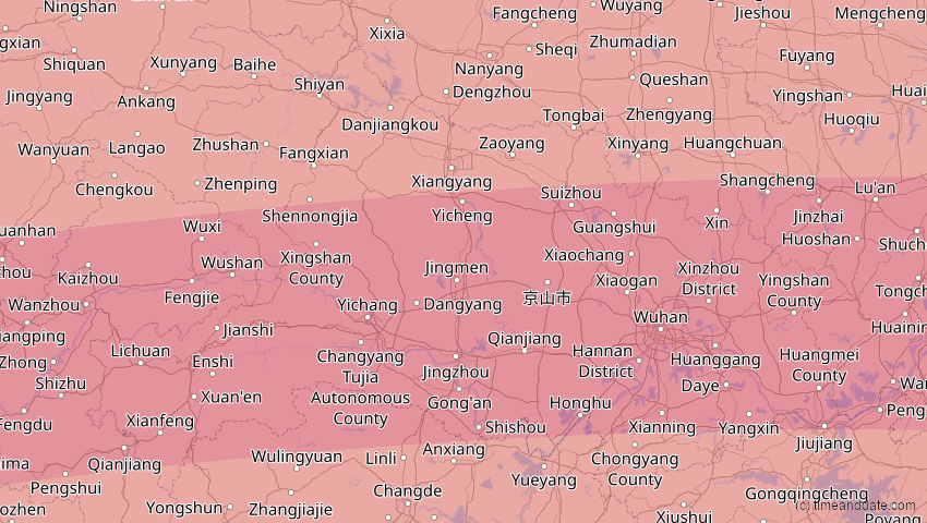 A map of Hubei, China, showing the path of the Jul 22, 2009 Total Solar Eclipse