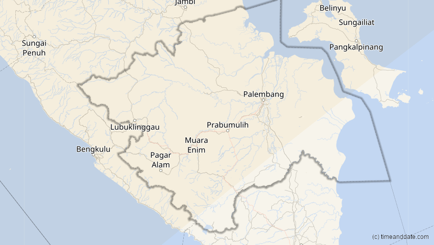 A map of Sumatera Selatan, Indonesien, showing the path of the 15. Jan 2010 Ringförmige Sonnenfinsternis