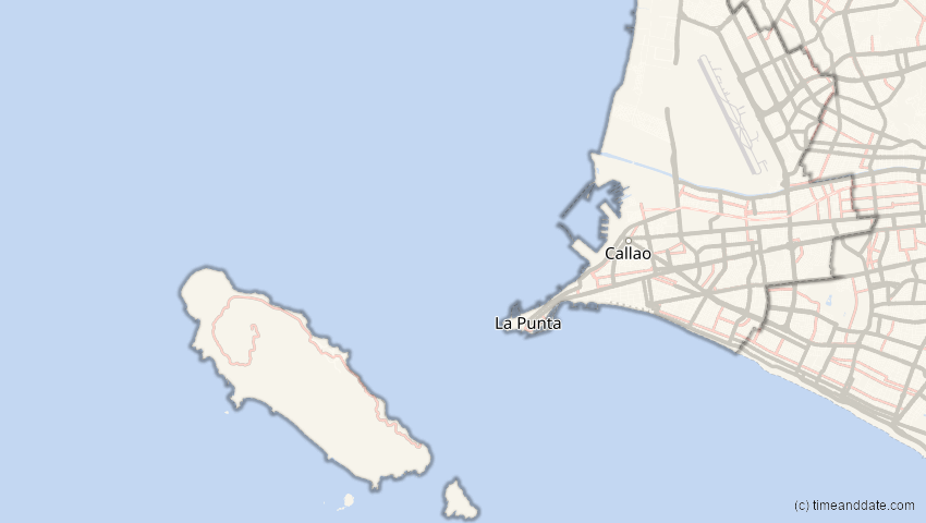 A map of Callao, Peru, showing the path of the 11. Jul 2010 Totale Sonnenfinsternis