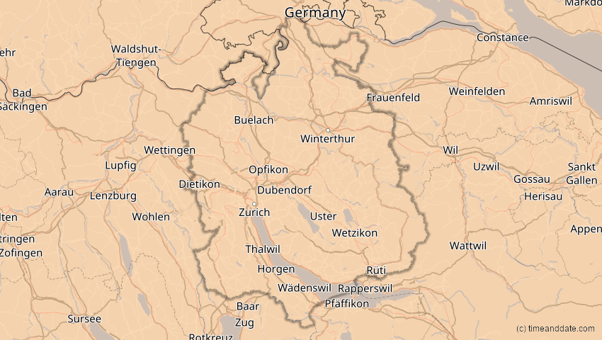 A map of Zurich, Switzerland, showing the path of the Jan 4, 2011 Partial Solar Eclipse