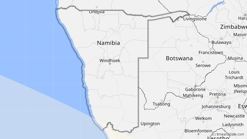 A map of Namibia, showing the path of the Nov 25, 2011 Partial Solar Eclipse
