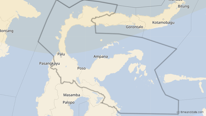 A map of Sulawesi Tengah, Indonesien, showing the path of the 21. Mai 2012 Ringförmige Sonnenfinsternis