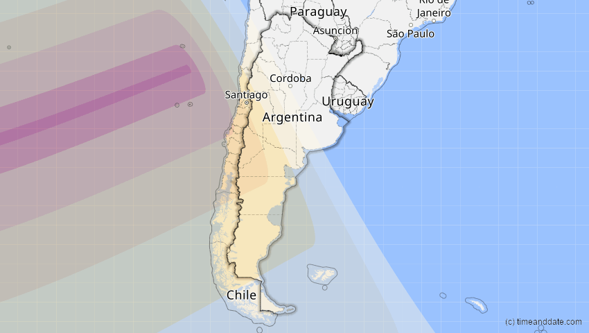 A map of Argentinien, showing the path of the 13. Nov 2012 Totale Sonnenfinsternis