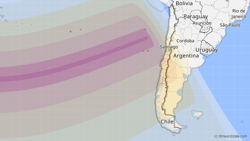 A map of Chile, showing the path of the 13. Nov 2012 Totale Sonnenfinsternis