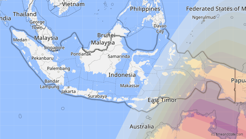 A map of Indonesien, showing the path of the 14. Nov 2012 Totale Sonnenfinsternis