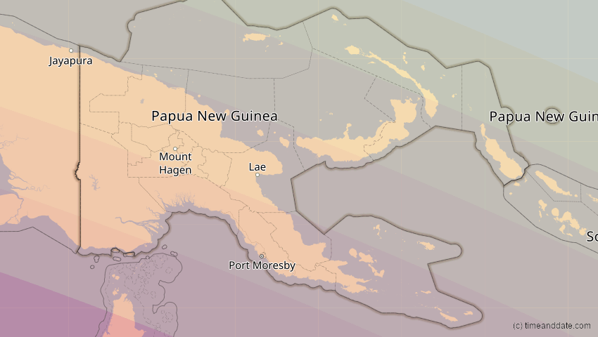 A map of Papua-Neuguinea, showing the path of the 14. Nov 2012 Totale Sonnenfinsternis