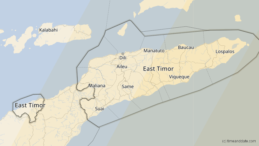 A map of Osttimor, showing the path of the 14. Nov 2012 Totale Sonnenfinsternis