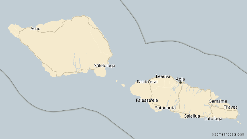 A map of Samoa, showing the path of the 14. Nov 2012 Totale Sonnenfinsternis
