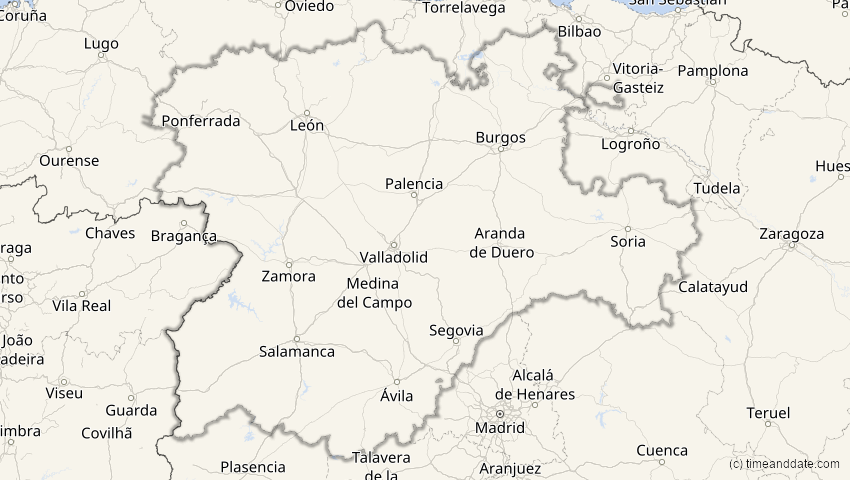 A map of Kastilien und León, Spanien, showing the path of the 3. Nov 2013 Totale Sonnenfinsternis