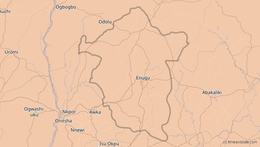 A map of Enugu, Nigeria, showing the path of the Nov 3, 2013 Total Solar Eclipse