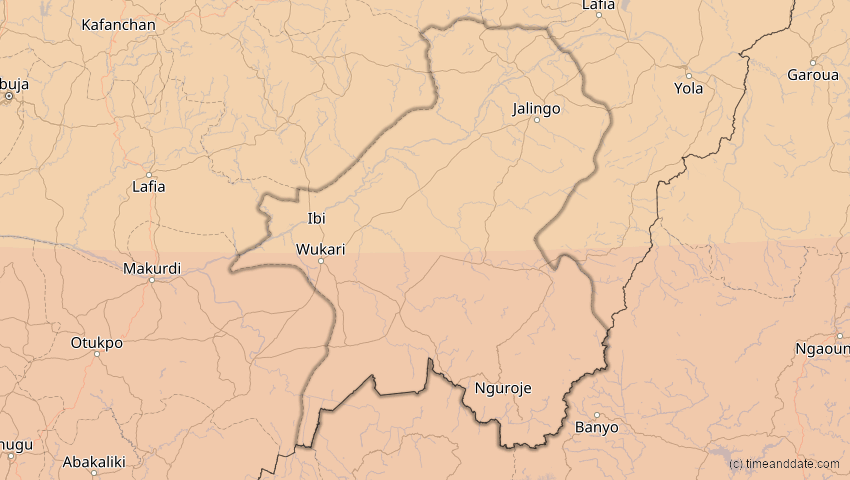 A map of Taraba, Nigeria, showing the path of the Nov 3, 2013 Total Solar Eclipse
