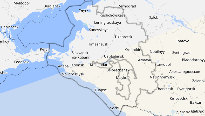 A map of Krasnodar, Russia, showing the path of the Nov 3, 2013 Total Solar Eclipse