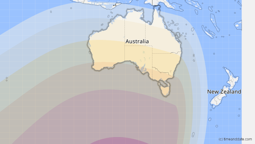 A map of Australien, showing the path of the 29. Apr 2014 Ringförmige Sonnenfinsternis