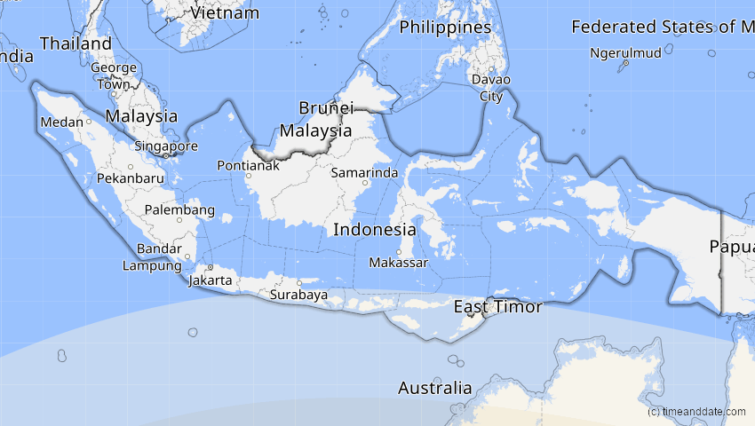 A map of Indonesien, showing the path of the 29. Apr 2014 Ringförmige Sonnenfinsternis