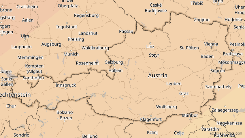 A map of Österreich, showing the path of the 20. Mär 2015 Totale Sonnenfinsternis