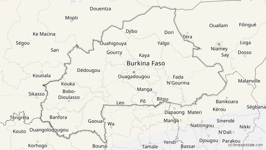 A map of Burkina Faso, showing the path of the 20. Mär 2015 Totale Sonnenfinsternis