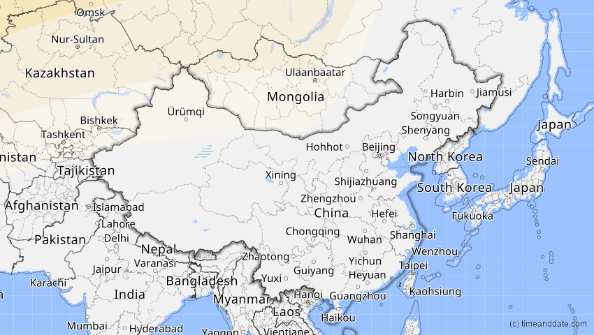 A map of China, showing the path of the 20. Mär 2015 Totale Sonnenfinsternis