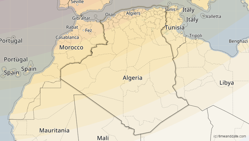 A map of Algerien, showing the path of the 20. Mär 2015 Totale Sonnenfinsternis