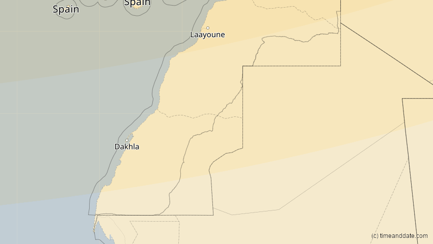 A map of Westsahara, showing the path of the 20. Mär 2015 Totale Sonnenfinsternis