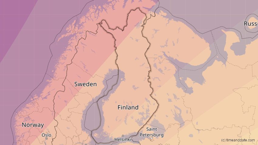 A map of Finnland, showing the path of the 20. Mär 2015 Totale Sonnenfinsternis