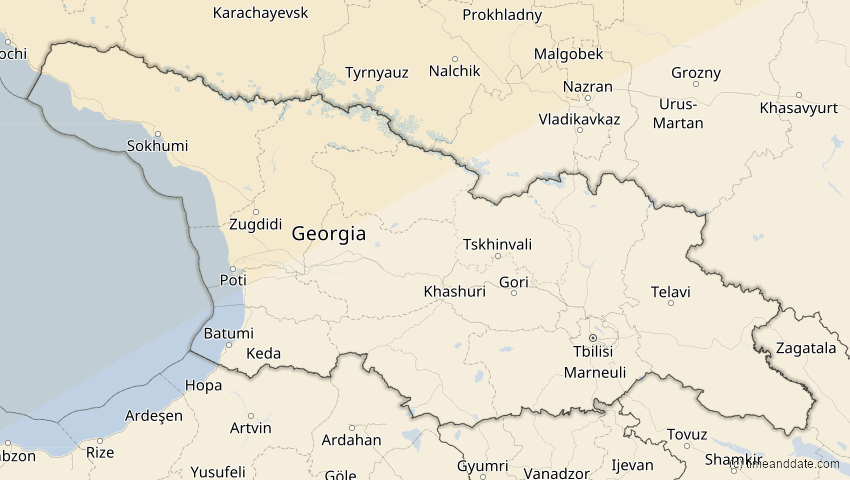 A map of Georgien, showing the path of the 20. Mär 2015 Totale Sonnenfinsternis