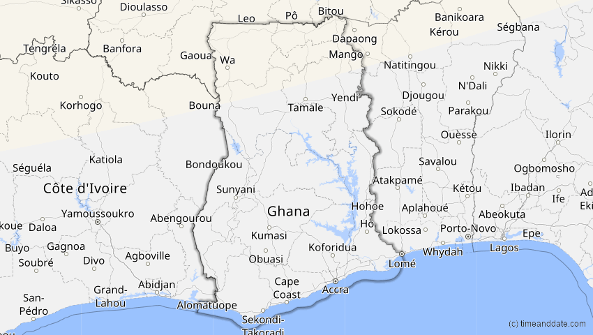 A map of Ghana, showing the path of the 20. Mär 2015 Totale Sonnenfinsternis