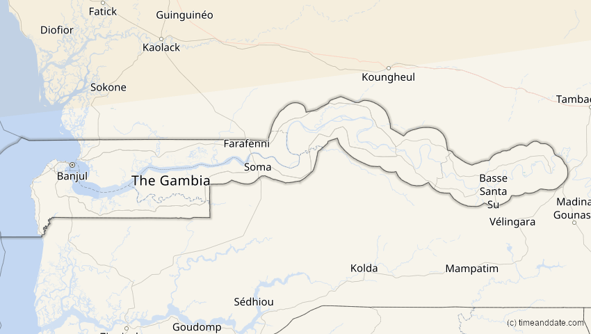 A map of Gambia, showing the path of the 20. Mär 2015 Totale Sonnenfinsternis