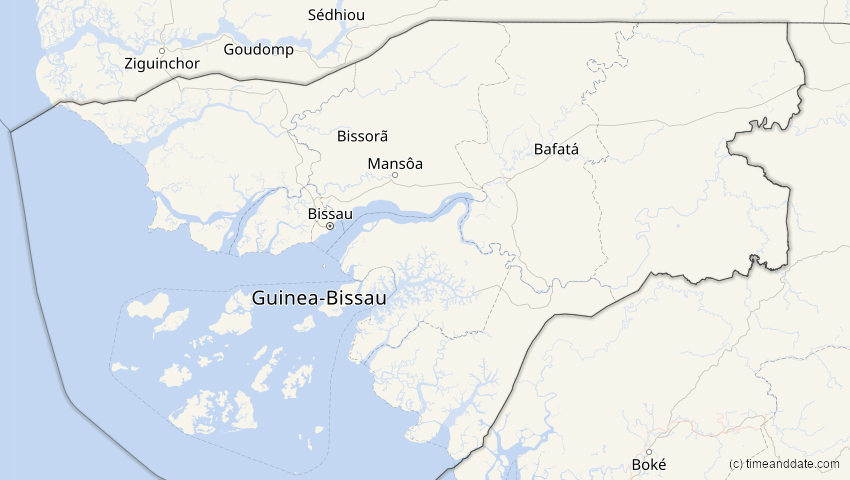 A map of Guinea-Bissau, showing the path of the 20. Mär 2015 Totale Sonnenfinsternis