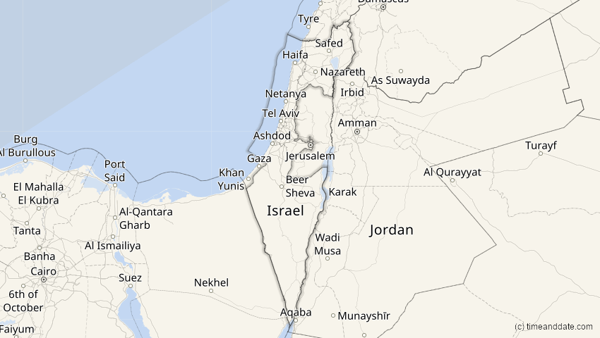 A map of Israel, showing the path of the 20. Mär 2015 Totale Sonnenfinsternis