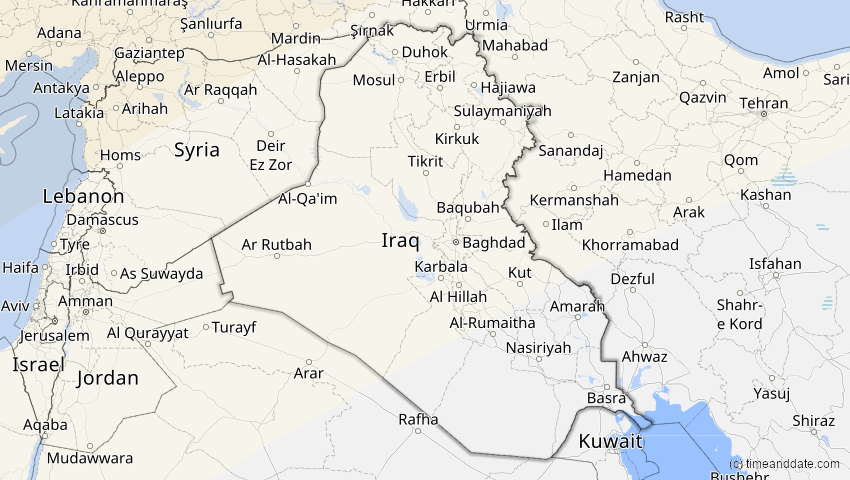 A map of Irak, showing the path of the 20. Mär 2015 Totale Sonnenfinsternis