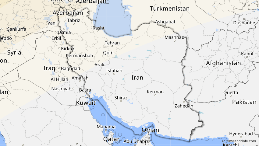 A map of Iran, showing the path of the 20. Mär 2015 Totale Sonnenfinsternis
