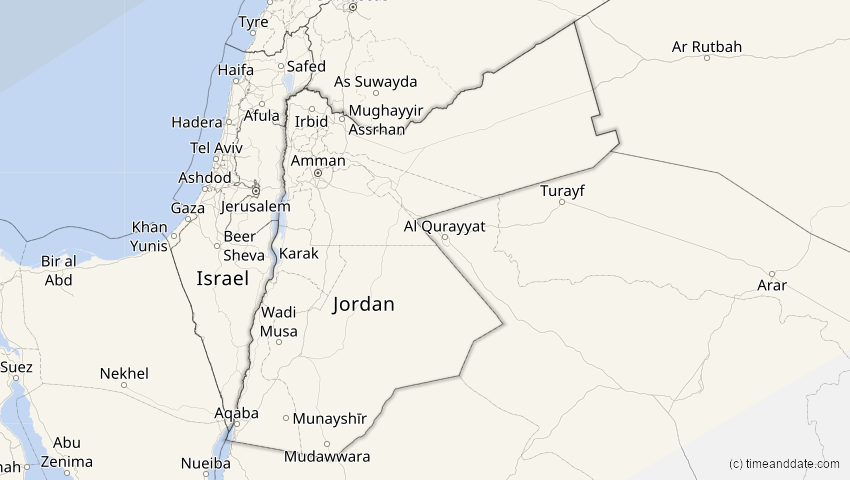 A map of Jordanien, showing the path of the 20. Mär 2015 Totale Sonnenfinsternis