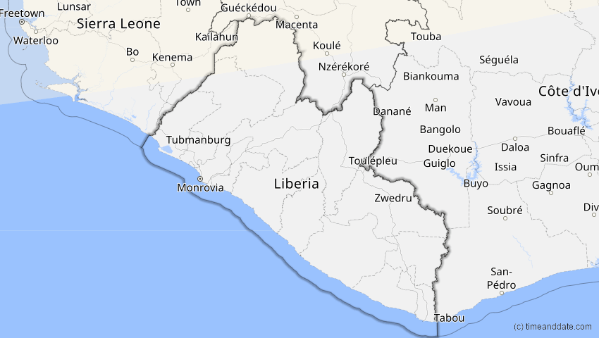A map of Liberia, showing the path of the 20. Mär 2015 Totale Sonnenfinsternis